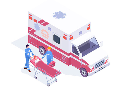 Ambulance Service ambulance care doctor emergency health healthcare hospital illustration isometric medical medicine vector