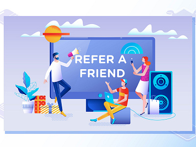 Refer a friend concept business design friend illustration marketing network recommend refer referral teamwork vector