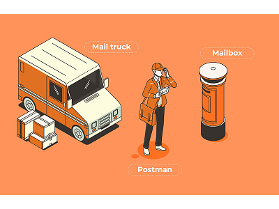 Postman cartoon design element flat illustration isolated man occupation people person postman service uniform vector worker