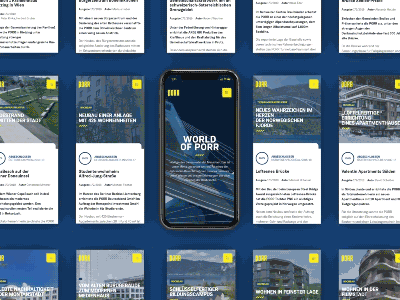 First digital journal – World of PORR digital journal magazin mobile pixelart promotion ux ui design website