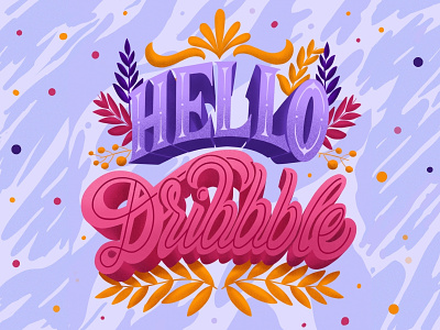Hello Dribbble! 3d letters calligraphy design firstproject floral design handlettering hellodribbble hi dribbble illustration ipadpro2018 lettering lettering artist letteringart procreate typography