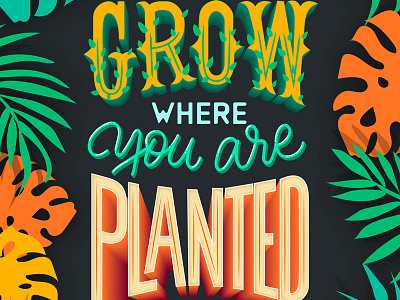 Grow where you are Planted 3d letters floral design illustration intuosprolettering lettering letteringart modern lettering strenght in letters tropical plants typespire typography