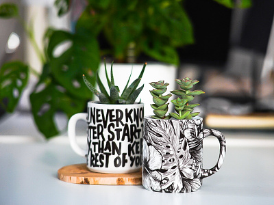 DIY Lettering Mugs botanical illustration diy handmade lettering art lettering mug mugs personalized printmaking product photography succulents waterdecals