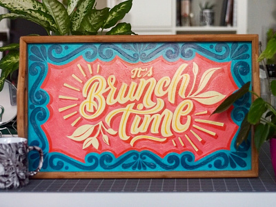 Brunch Time Hand painted Wood Tray acrylic painting diy graphic design hand lettering hand painting handmade home decor illustration lettering lettering on everything modern lettering personalized design sign painting typeeverything wood tray