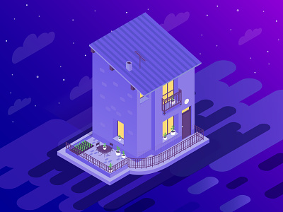 Our Isometric House by Night architecture digital art digital illustration graphic design illustration illustrator ilustracion isometria isometric art isometric illustration vector art vector artwork