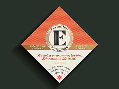E is for Education badge box branding design ephemera illustration logotype package packaging tin can traditional type typography vector vintage