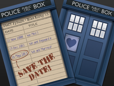 Save the date card card library library card phone box police save the date tardis wedding