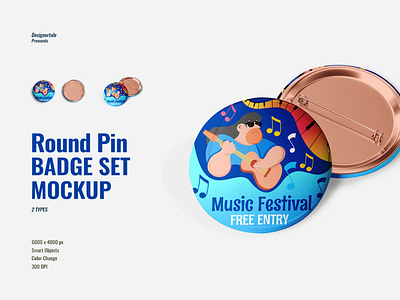 Glossy Round Pin Badge Set Mockup
