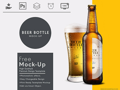 Free beer bottle packaging mock up psd template