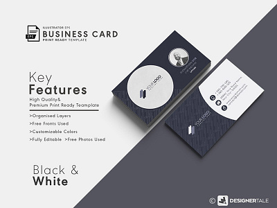 Minimal Black And White Vector Eps Business Card