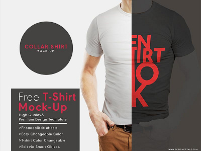 Free Rounded Collar T Shirt Mockup Psd collar design free mockup photoshop psd rounded template tshirt