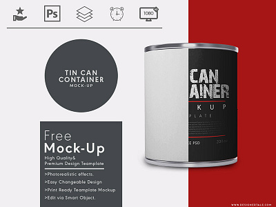 Tin Container Packaging Free Mock Up