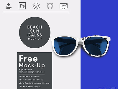 Beach Sun Glass Top View Free Psd Mock Up