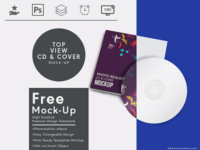 Top View Cd And Cover Free Mock Up Template cd cover disc free mock up photoshop psd top view