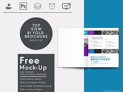 Top View A4 Bi Fold Brochure Mock Up