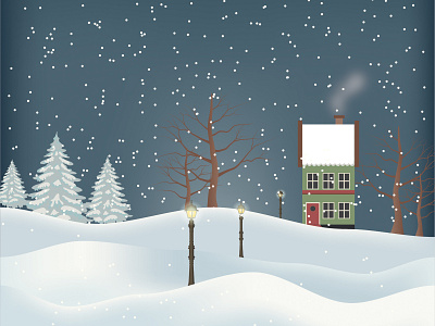 Winter Night card illustration poster print