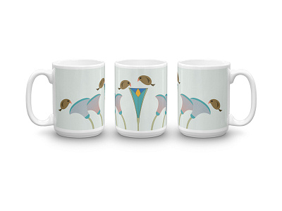 Birds Hovering Above Flowers | Mug birds coffee mug flowers illustration mug pastel colors print