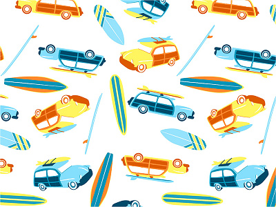 Surf Car Print childrens apparel seamless repeat textile wallpaper