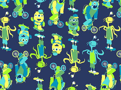 Lil Monsters childrens apparel explosions illustration seamless repeat sharks textile wallpaper