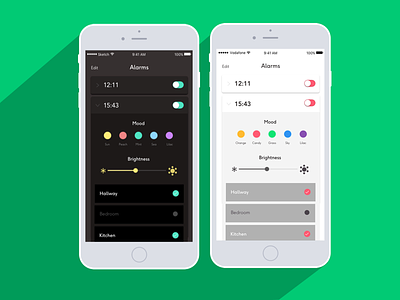 Day and night settings concept alarm app colour day green iphone mood night settings ui
