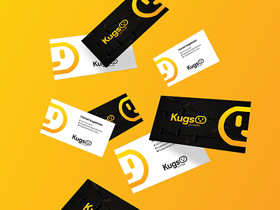 Kugs Power Business Cards design identity logo. electric plug power smile