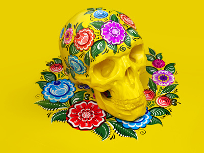 Gorodets skull flowers gorodets skull yellow
