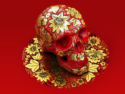 Khokhloma skull flower gold khokhloma red skull