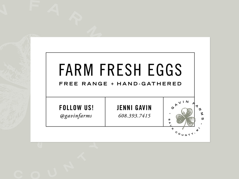 Gavin Farms Egg Punch Card farm wisconsin punch card fresh eggs shamrock clover badge farm brand farm logo business card