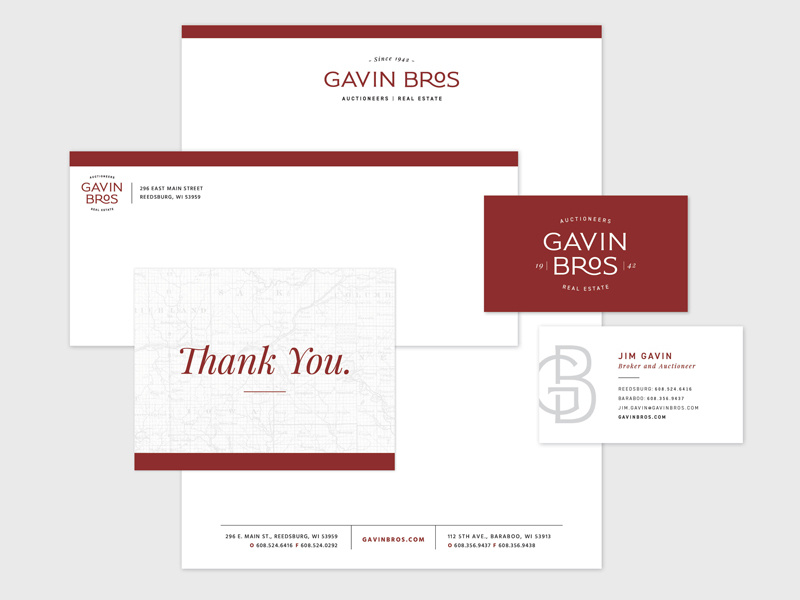 Gavin Bros. Auctioneers | Real Estate letterhead notecard business card stationery real estate logo agriculture auctioneer brand logo real estate