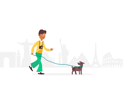 Let's go places character colorful dog illustration london nyc paris puppy travel traveler traveling world