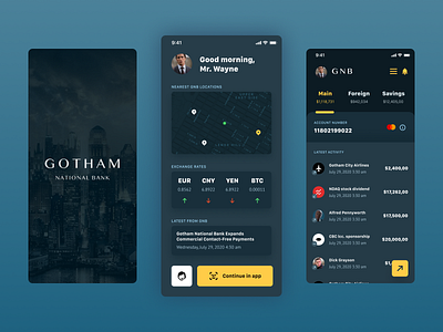 Banking App / Splash Widgets - Concept app app design banking batman finance fintech gotham ios login mobile app onboard ui ux widgets