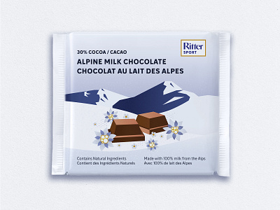 Ritter Sport Chocolate // Weekly Warm-up alpine chocolate chocolate bar chocolate packaging design edelweiss french illustration illustrator limited palette mountains packaging photoshop texture vector weekly warm up