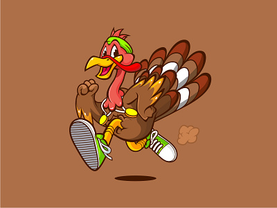 Turkey Trot chicken funny illustration logo mark trot turkey vector