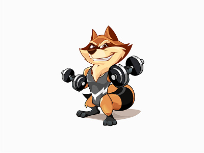 Mascot v.1 character dumbell fitness lifting mascot racoon sport vector
