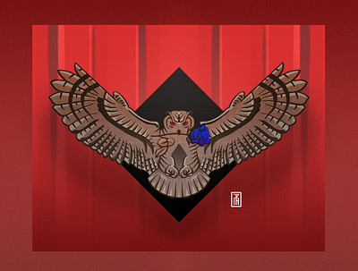 The Owls Are Not What They Seem II art bird david lynch design digital flower illustration owl photoshop rose twin peaks