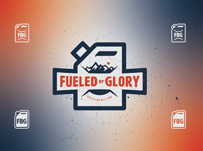 Fueled by Glory Logo adventure brand identity branding fuel gas can gradient grunge icon logo logo design mountain texture