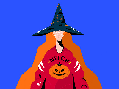 Witch blue girl orange red witch