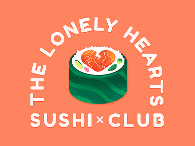 Lonely Hearts Sushi colorful culinary design eat eating flat food heart heartbroken illustration illustrator lockup logo love photoshop salmon seafood sushi texture vector