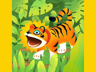 Paper Tiger bright colorful flat forest graphic design illustration illustrations illustrator inspiration inspire jungle plant plants scene simple texture tiger vector vector graphic woods