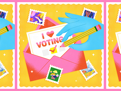Voting Early ballot bright colorful cute design drawing flat graphic design hand drawing hands illustration illustrator political political graphic simple stamps texture vector vector graphic voting