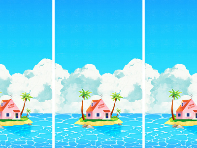 Kame House anime animeart bright clouds colorful concept art design flat graphic design illustration illustrator landscape ocean scenery seaside texture vector