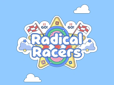 Radical Racers brand bright colorful cool graphic cute design flat flat vector graphic graphic design illustration illustrator kart racer kawaii logo design mariokart simple vector vector graphic videogame