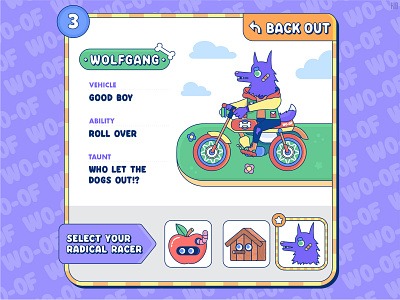 Radical Racers: Wolfgang bright character character design colorful creativity design flat graphic graphic design illustration kartracing kawaii line icon minimalistic simple vector vector art videogames wolf