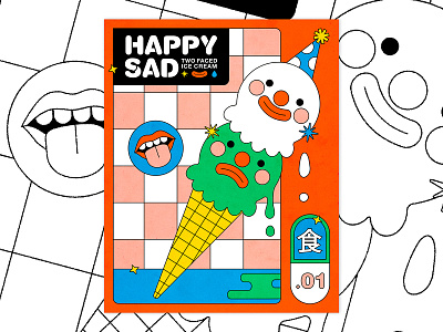 Happy Sad Ice Cream anime branding cartoon character design clown colorful cute design flat graphic design ice cream ice cream parlor icon design iconography illustration illustrator poster design print design texture vector