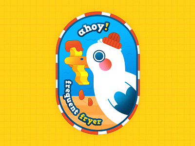 Frequent Fryer ahoy animal badge colorful cute design flat french fries graphic design illustration illustrator lockup logo nautical theme ocean patch seagull sealife texture vector
