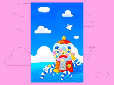 If I Am Only My Thoughts character design colorful crying cute cute character design flat gumball machine illustration illustrator landscape ocean poster design print design seagull texture vector vector design vector graphic water
