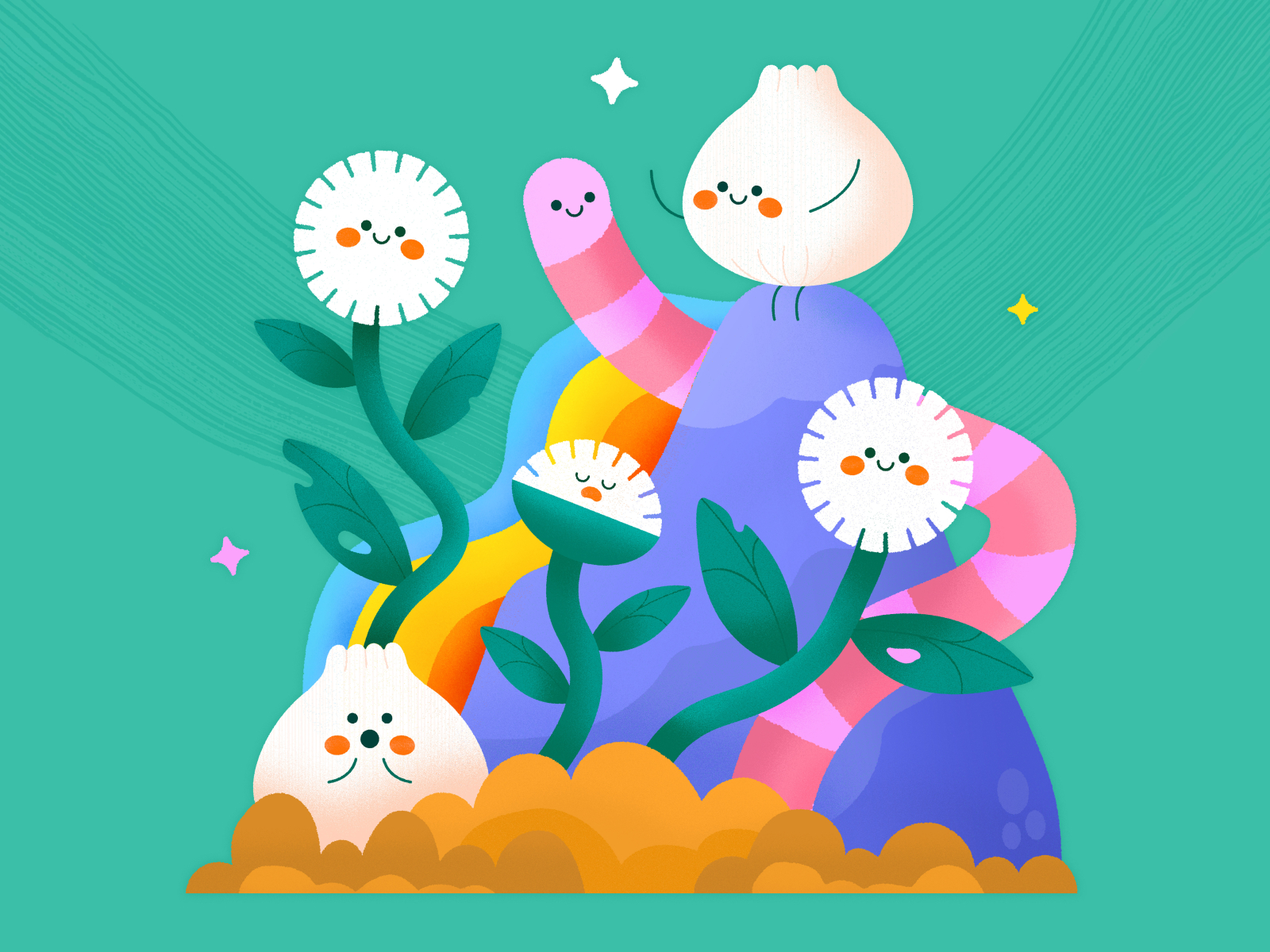 Draw This In Your Style - Studio Vonnie character design colorful cute design draw this in your style flat floral flowers graphic design illustration illustrator kawaii art landscape minimal scenery simple texture textured vector worm