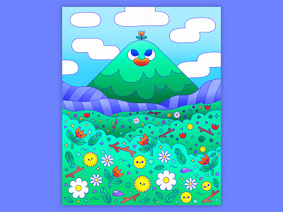 Peachtober 16: Summit 2d clouds colorful cute design fields flat floral flower field flowers graphic design hills illustration illustrator landscape mountain mountains scenery vector vector graphic