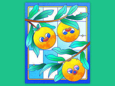 Peachtober 30: Orange bold bright colorful design flat fruit graphic design illustration illustrator leaves line art nature orange orange branch plants simple texture tree vector vector graphic