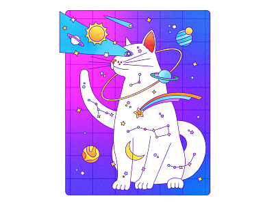 Peachtober 31: Cat animal cat colorful creature design feline flat galaxy gradient illustration illustrator jupiter kitten night planets sky space sun texture vector